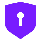 Purple shield icon with a keyhole in the center representing security.